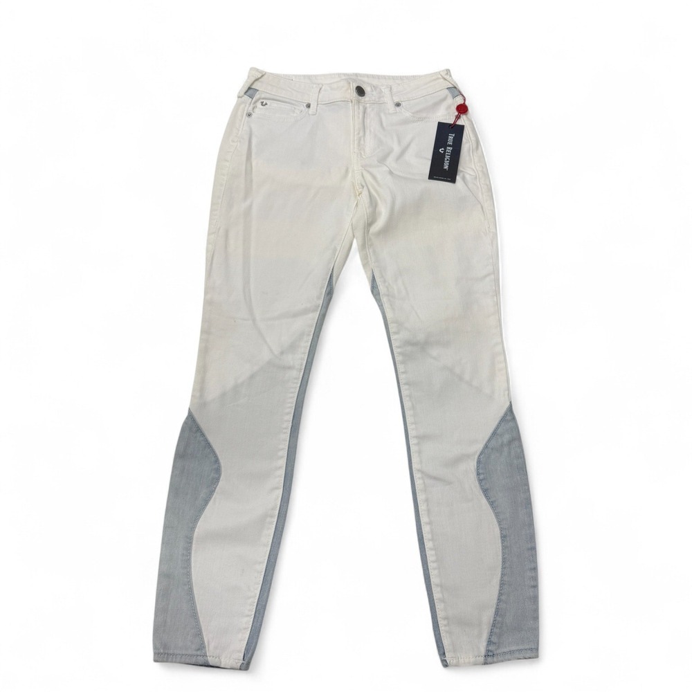 True Religion Jennie Curvy Skinny Warped White Blue‎ Colorblock Jeans 27 NWT